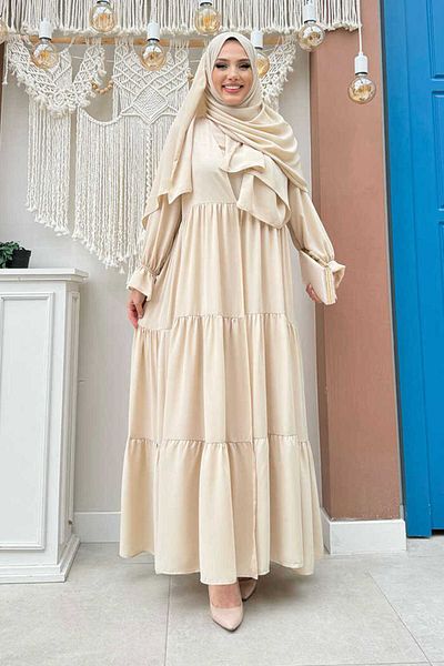 Bym Fashion Σετ Φόρεμα Φόρεμα Lastic Sleeve Floor Look 3859 Stone