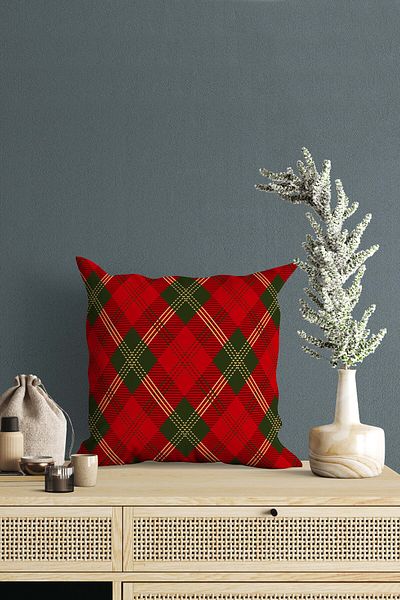 menesahome Menesa Home New Year Themed Red Colored Green White Striped Digital Printed Throw Pillow Cover
