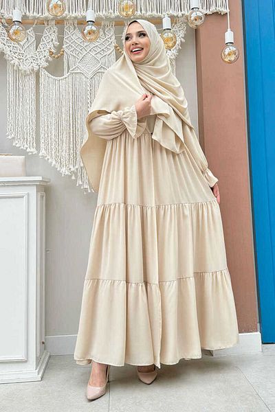 Bym Fashion Σετ Φόρεμα Φόρεμα Lastic Sleeve Floor Look 3859 Stone