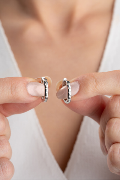 Silvano Jewelry 925 Ayar Gümüş Zirkon Taşlı Halka Küpe