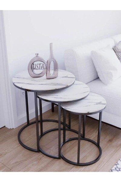 tubihome 3'lü Siyah Ayak Zigon Sehpa