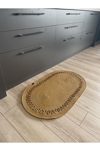 ERSU AHAT HOME DESİGN Jute, Patterned Door Front, Door Mat, Bathroom Mat, Balcony Mat with Straw Looking Mat Tricot