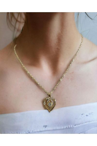 Mixperi Zircon Stone Yellow Drop Stone Heart Necklace Heart Patterned Necklace