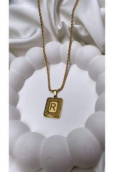 Accessories قلادة من الفولاذ باللون الذهبي بحرف R