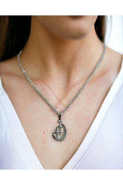 Mixperi Zircon Stone White Chain Moon Star Necklace Moon Star Patterned Necklace