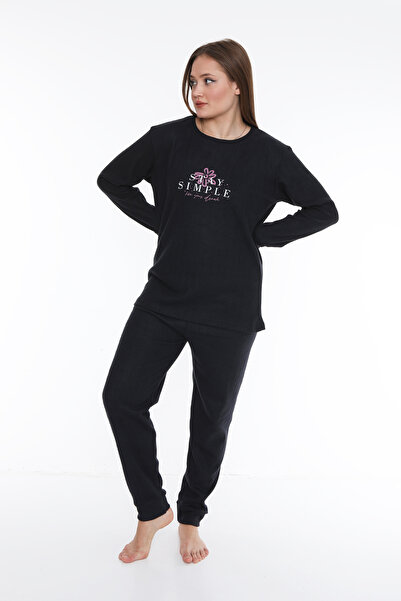 FAMES PİJAMA Simple Ribbed Interlock Long Sleeve Women's Pajama Set