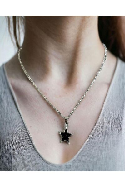 Mixperi Zircon Stone White Chain Star Necklace Black Star Pattern Necklace