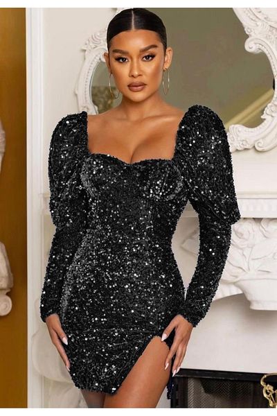 MAYHOŞ BUTİK Women's sequin embroidered velvet dress
