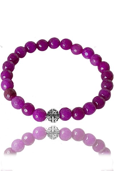 Tesbih Atölyesi Certified Faceted Synthetic Ruby Stone Bracelet - With Silver Device