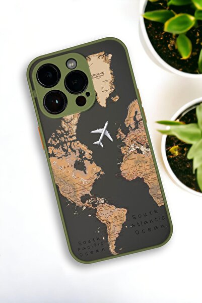 mooodcase iPhone 13 Pro Max Uyumlu Dünya Harita Desenli Buzlu Şeffaf Lüx Telefon Kılıfı