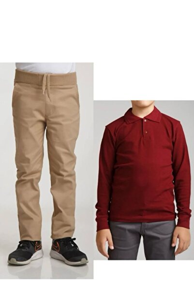 Ümiteks world of clothes Unisex Παιδικό λινό μπεζ σχολικό παντελόνι με ραβδώσ...