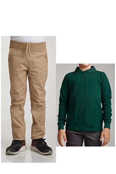 Ümiteks world of clothes Pantaloni de școală bej cu talie cu nervuri pentru c...