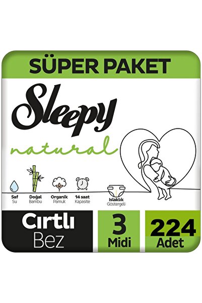 Sleepy Natural Süper Paket Bebek Bezi 3 Numara Midi 224 Adet