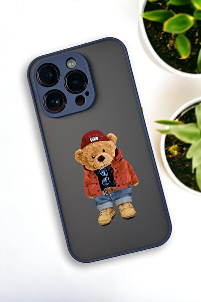 mooodcase iPhone 13 Pro Max Uyumlu Teddy Bear Desenli Buzlu Şeffaf Lüx Telefon Kılıfı