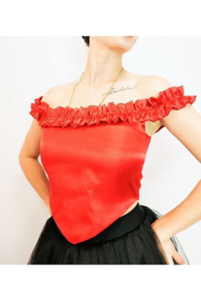 LULLY KİDS Жіночий червоний атласний бюстгальтер з воланами