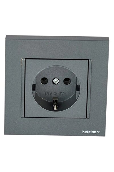 Netelsan Byobu Füme Topraklı Priz Çerçeveli Komple