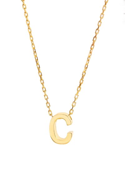 Şimal Silver Kadın Sarı Gümüş Zincir C Harf Kolye 925 Ayar