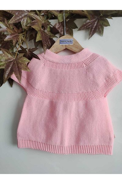 Meriç bebe Girl's Robe Floral Decorated Seasonal Buttoned Powder Knitwear Vest