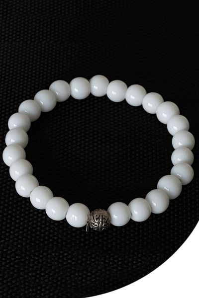 Tesbih Atölyesi Certified Unpainted White Coral Stone Bracelet (SILVER APPARATUS)