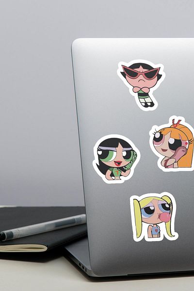 Anime Marketi مجموعة ملصقات Powerpuff Girls - جدول الأعمال - الكمبيوتر المحمول - مجموعة ملصقات الهاتف 12 قطعة