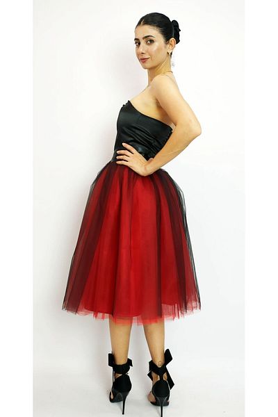 LULLY KİDS Fashion Women's Red Tulle Tutu Evening Dress Skirt Wedding Graduation Henna Mother Daughter