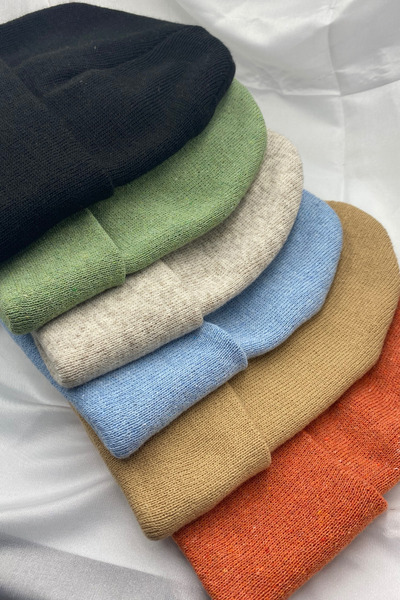 KISCHE Unisex Plain Basic Domestic Production 6-Piece Colorful Beanie