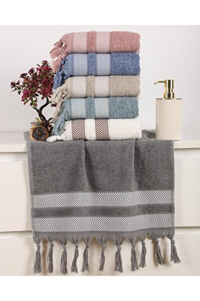 ŞENER HOME Набір з 6 рушників з бахромою для рук, обличчя та голови, 50x90 см.