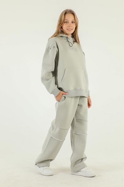 Black One Thick Girl's Tracksuit Set with Hooded Print Detail