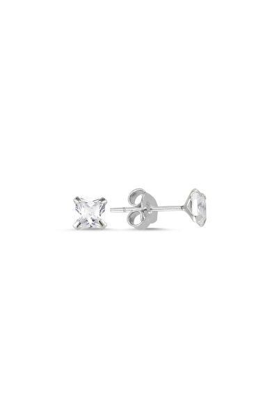 Set 925 Ayar Gümüş 4mm Kare Zirkon Tektaş Küpe