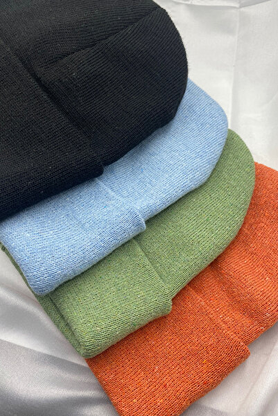 KISCHE Unisex Folded Basic Domestic Production 4-Piece Colorful Beanie