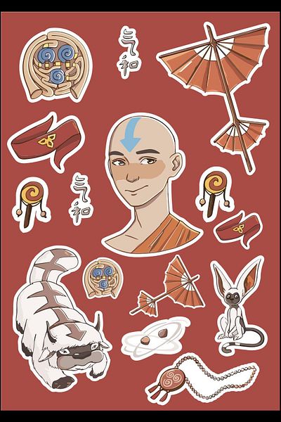 Anime Marketi مجموعة ملصقات هدايا بتصميم Avatar Aang - جدول الأعمال - الهاتف - مجموعة ملصقات الكمبيوتر المحمول 14 قطعة