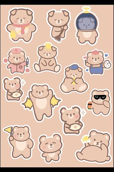 Anime Marketi مجموعة ملصقات Sweet Bears - جدول الأعمال - الكمبيوتر المحمول - مجموعة ملصقات الهاتف 14 قطعة