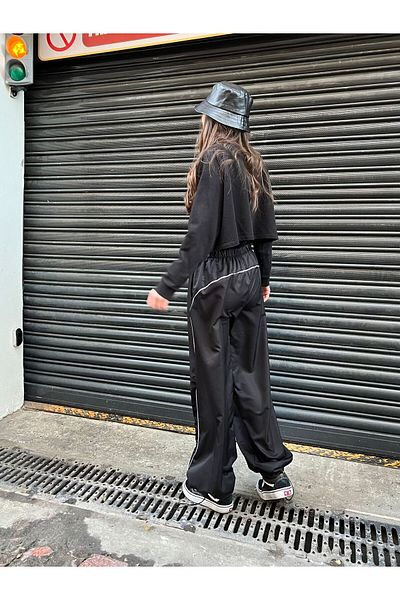 DEEFWEAR Μαύρο Y2k Παντελόνι Αλεξίπτωτο Φούτερ