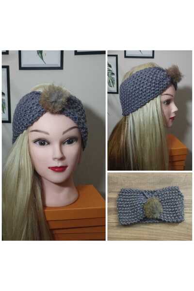 Nympha Κορδέλα μαλλιών με λεπτομέρειες από πομπόν, πλεκτή μπαντάνα με φτερά