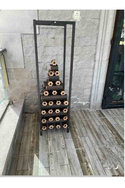 HOMEBELLA 100 cm / 44 cm Dekoratif Şömine Odunluk Raf Siyah Paslanmaz Metal Ü...