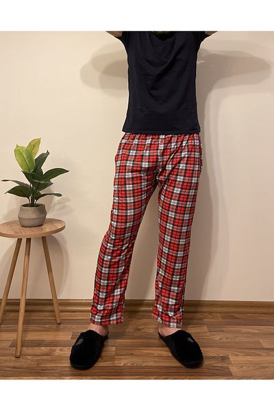 Betimoda Men's Cotton Pocket Pajama Bottoms Tracksuit Underwear Red Gray