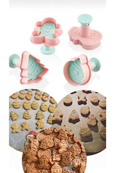 Bayev 4-Piece Cookie Mold Pine Tree Gingerman Snowman Press-on Pump Dough Cutter 3133 New Year