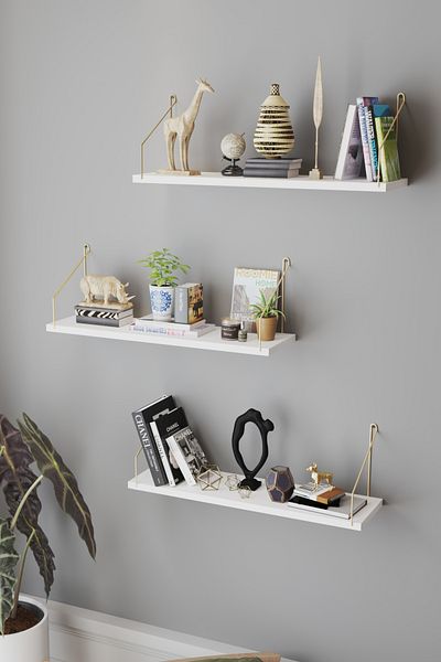 Catchme Wall Shelf Bookcase Kitchen Bathroom Living Space Set of 3 15 X 55 cm Gold Arm