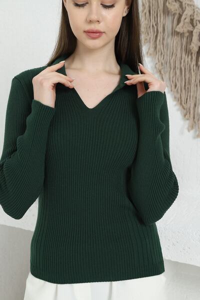 VEGENZE Women's Emerald Polo V-Neck Knitwear Sweater