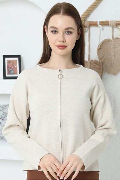 VEGENZE Cardigan tricot cu fermoar din oțel bej pentru femei