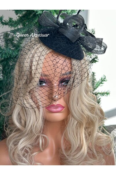 QUEEN AKSESUAR خمر تصميم خاص العروس دعوة الزفاف طرحة التول قبعة فروي إكسسوارات الشعر كماشة قبعة مشبك أسود