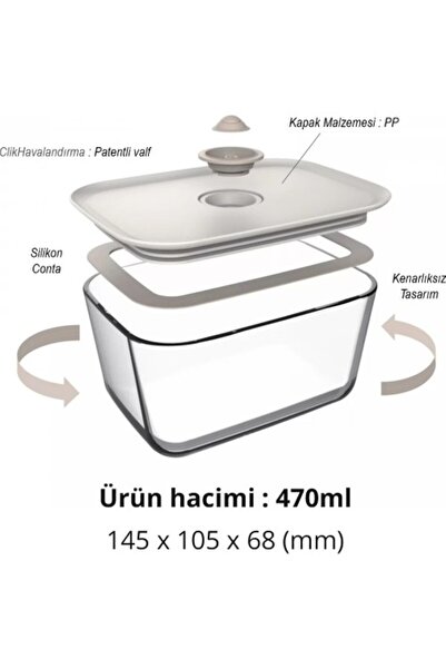 NEOFLAM 0128 D-NEOFCL047 FIKA CLIK DIKDORTGEN SAKLAMA KABI 470 ML BEK