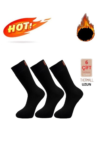 çs socks Unısex Siyah 6 Çift Uzuntermal Havlu Kışlık Çorap Outdoor (DİKİŞSİZ)