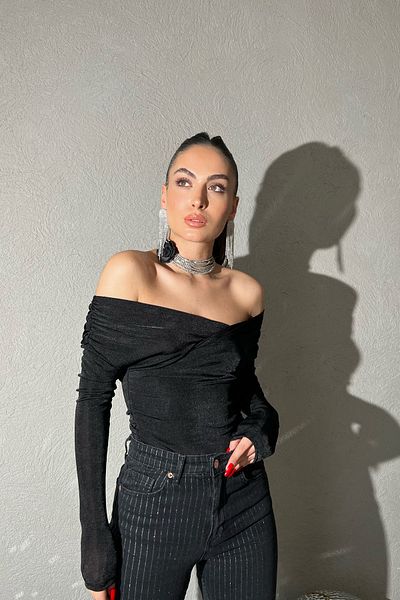 Seda Yalçın Atelier Black Double-breasted Collar Special Design Blouse