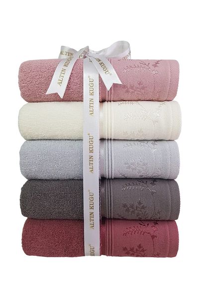 Özdilek Ditsy Towel 5 Pieces - Anthracite Plum Pink Cream Gray
