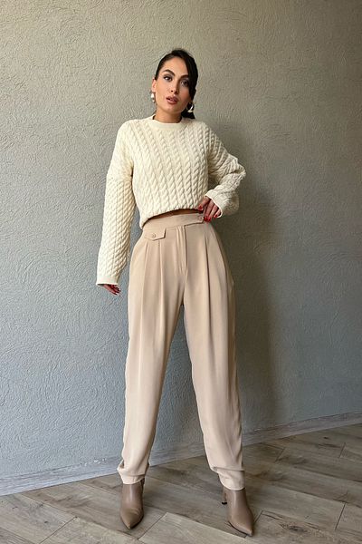 Seda Yalçın Atelier Beige Double Pleated and Buttoned Shalwar Trousers