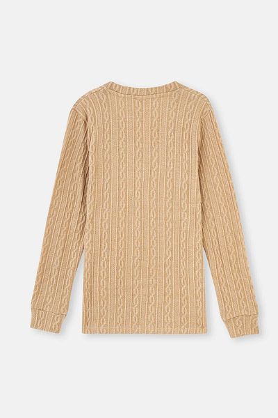 Dagi Hellbraunes, langärmliges Sweatshirt mit geflochtenem V-Ausschnitt