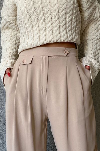 Seda Yalçın Atelier Beige Double Pleated and Buttoned Shalwar Trousers