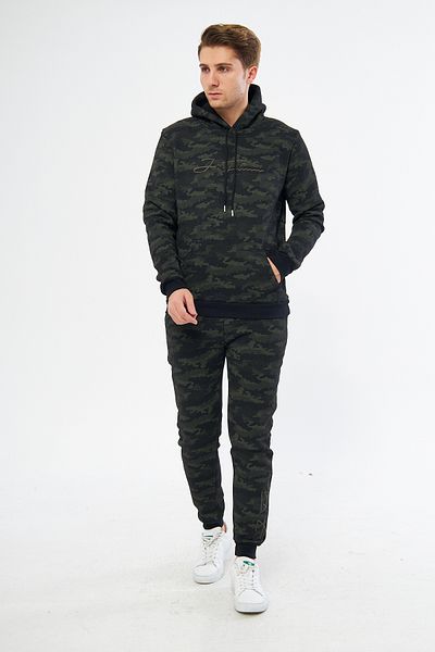 NEWLAKER Unisex Regular JF Embroidery Camouflage Pattern Hooded Tracksuit Set