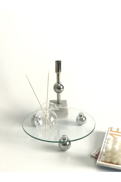 Shura Homeware Round Glass Tray, Decorative Stand Tray with Silver Ball Feet, Jewelry Plate